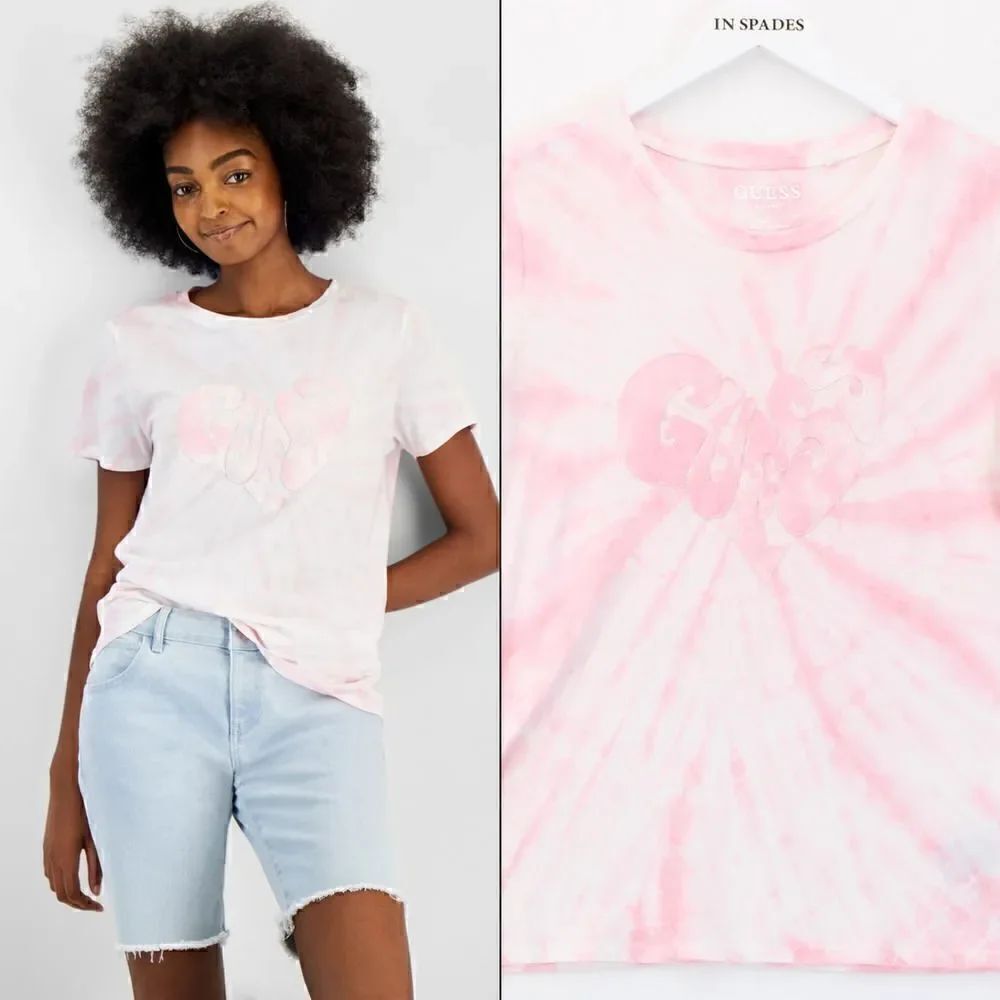 GUESS Womens Tie-Dyed Easy T-Shirt Ballet Pink Multi M